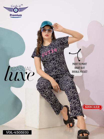 Print Vol 4505 O Grab It Sincker Pyjama Night Suits Manufacturer India