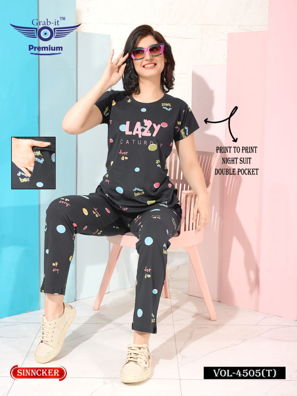 Print Vol 4505 T Grab It Sinker Pyjama Night Suits Manufacturer Ahmedabad