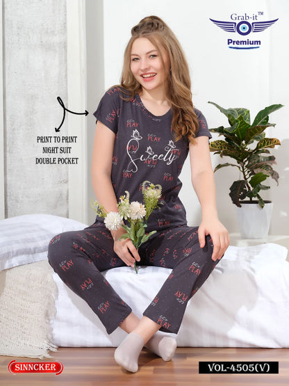 Print Vol 4505 V Grab It Sinker Pyjama Night Suits Exporter