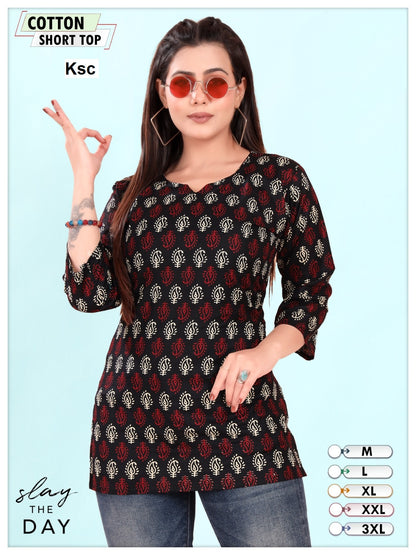 Printed 0108 Ksc Cotton Short Kurtis Supplier