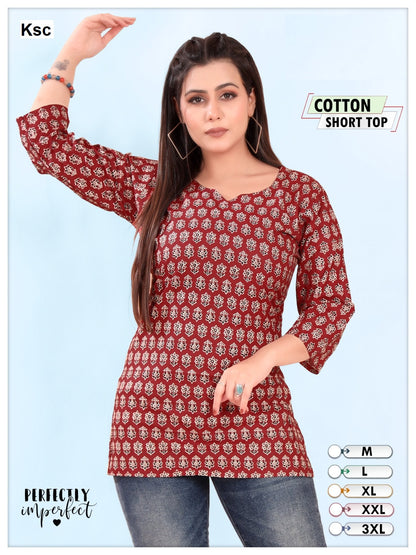 Printed 0108 Ksc Cotton Short Kurtis Supplier