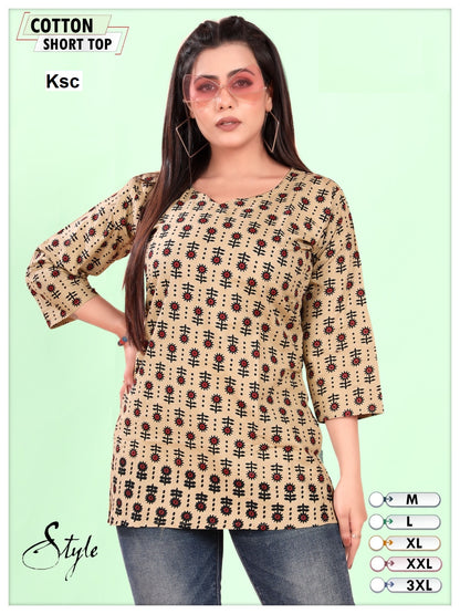 Printed 0108 Ksc Cotton Short Kurtis Supplier
