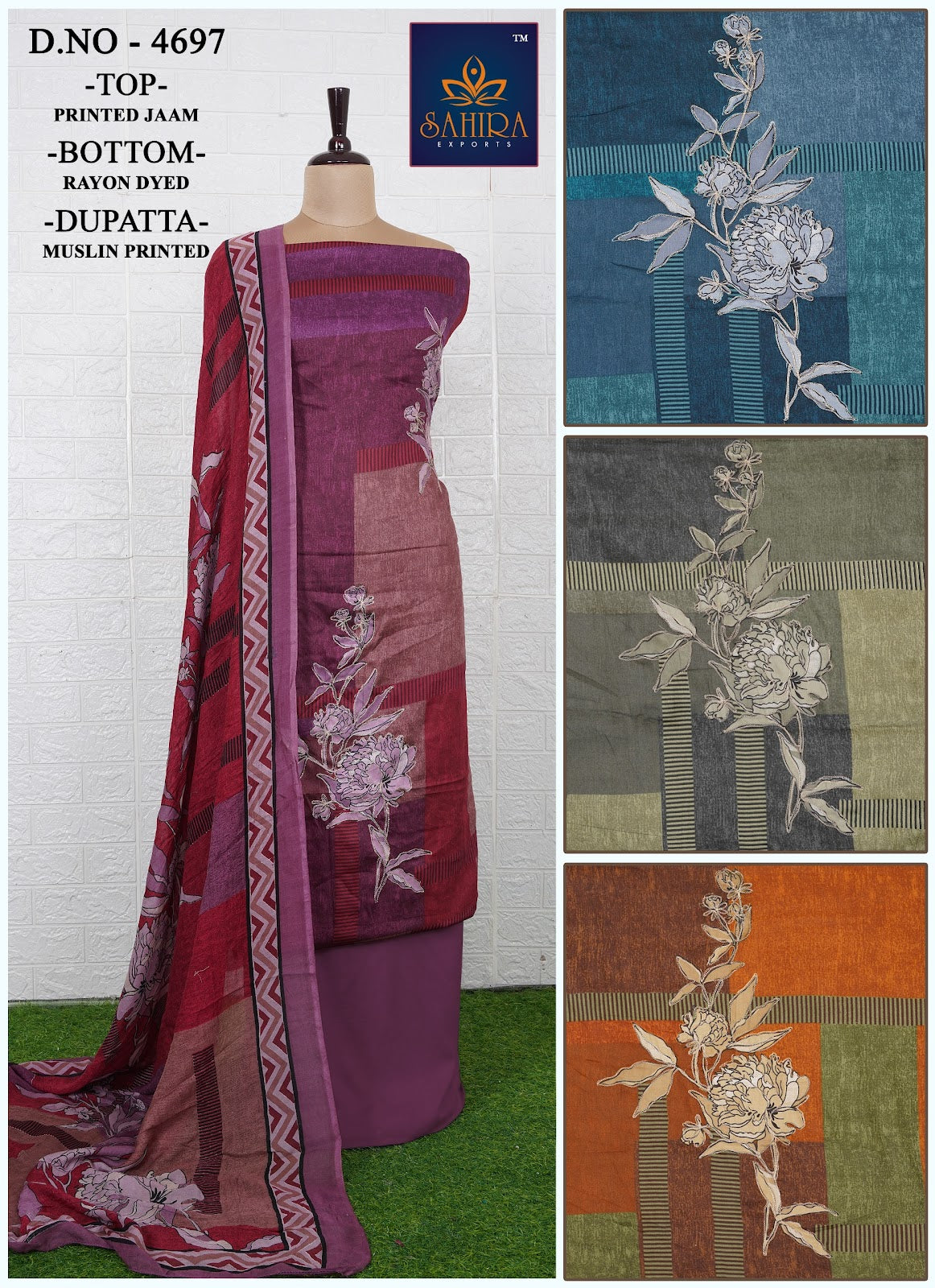 Printed 04 Sahira Jaam Silk Salwar Suits Supplier Ahmedabad