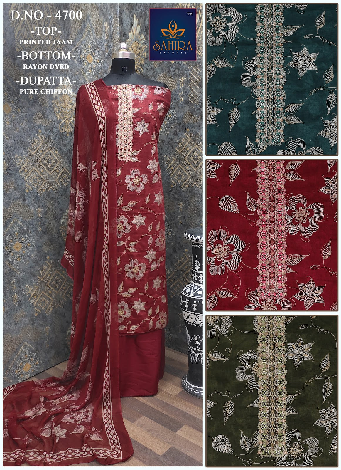 Printed 04 Sahira Jaam Silk Salwar Suits Supplier Ahmedabad