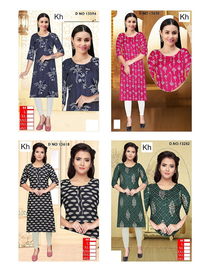 Printed 080825 Kh Two Tone Long Straight Kurti Manufacturer India