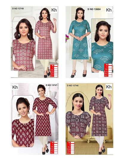 Printed 080825 Kh Two Tone Long Straight Kurti Manufacturer India