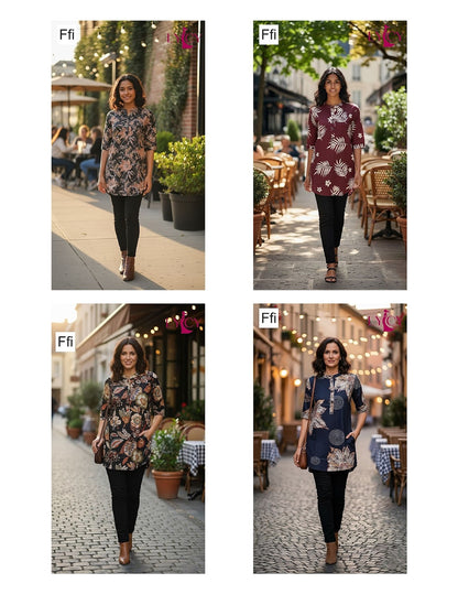 Printed 1310 Lycy Ffi Rayon Short Kurtis Exporter Gujarat