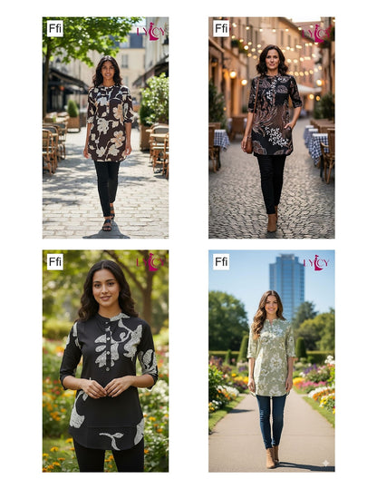 Printed 1310 Lycy Ffi Rayon Short Kurtis Exporter Gujarat