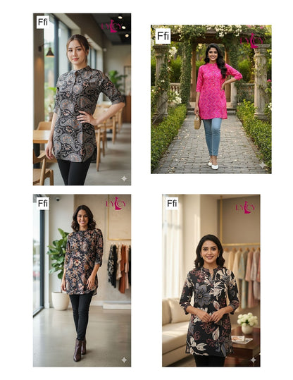 Printed 1310 Lycy Ffi Rayon Short Kurtis Exporter Gujarat