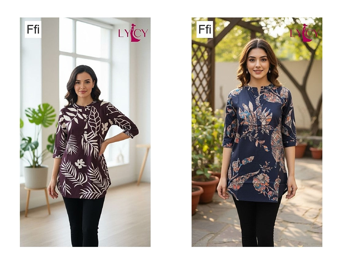 Printed 1310 Lycy Ffi Rayon Short Kurtis Exporter Gujarat