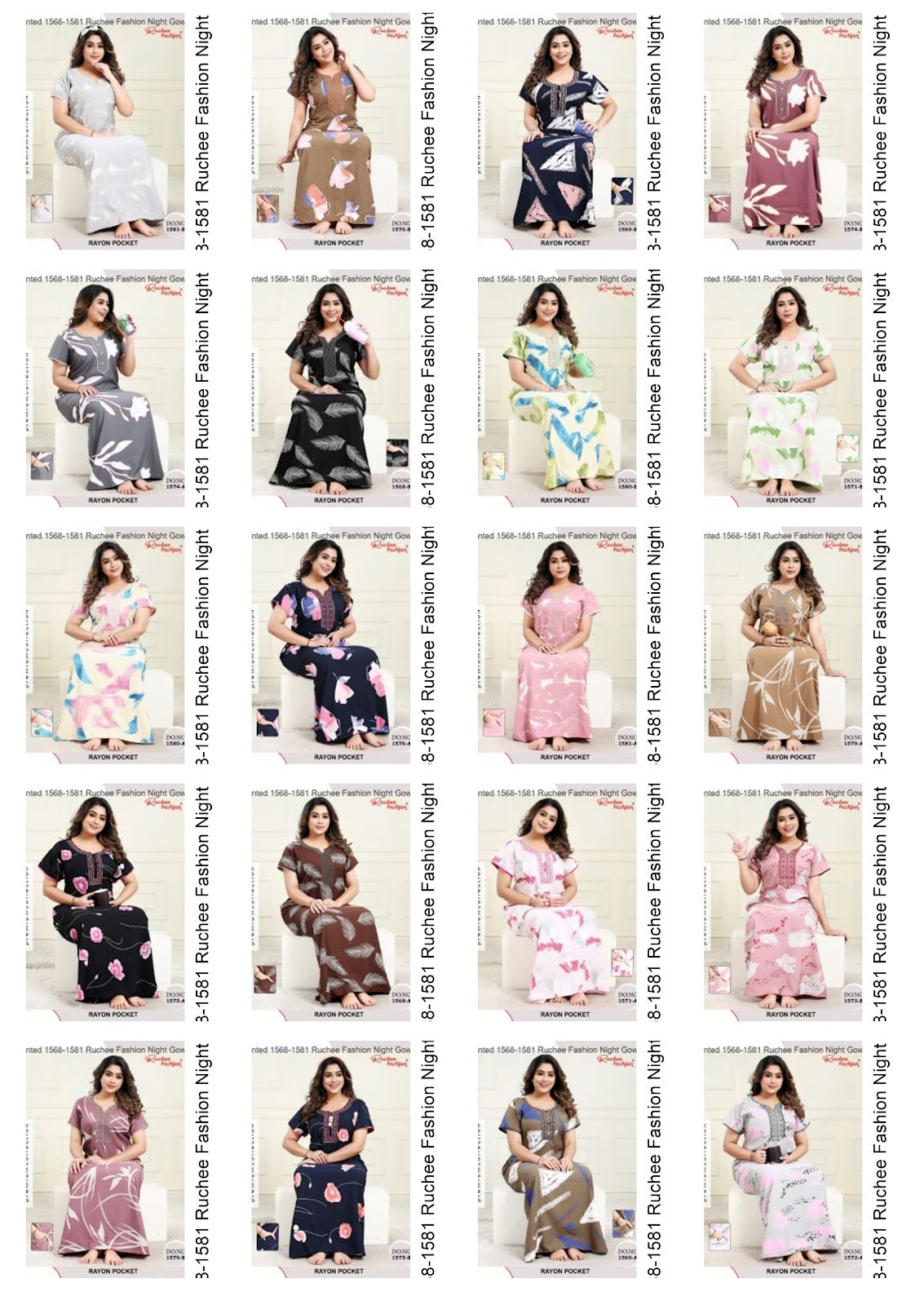 Printed 1568-1581 Ruchee Fashion Rayon Night Gowns Wholesaler