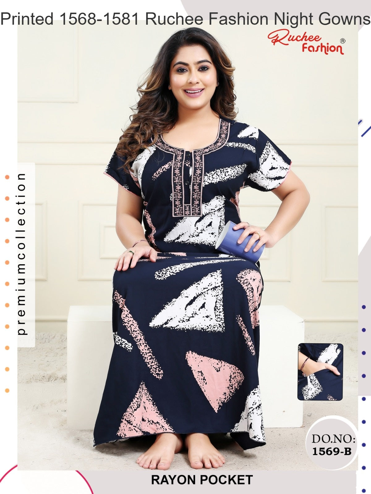 Printed 1568-1581 Ruchee Fashion Rayon Night Gowns Wholesaler