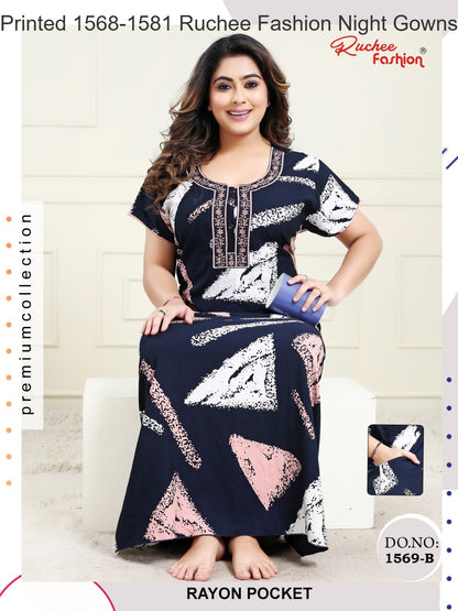 Printed 1568-1581 Ruchee Fashion Rayon Night Gowns Wholesaler