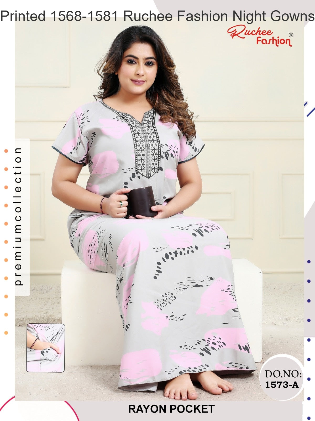 Printed 1568-1581 Ruchee Fashion Rayon Night Gowns Wholesaler