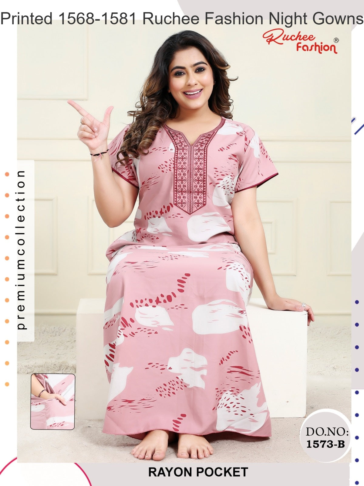 Printed 1568-1581 Ruchee Fashion Rayon Night Gowns Wholesaler