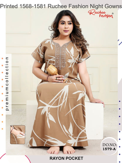 Printed 1568-1581 Ruchee Fashion Rayon Night Gowns Wholesaler