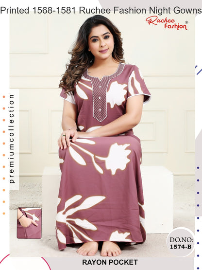 Printed 1568-1581 Ruchee Fashion Rayon Night Gowns Wholesaler
