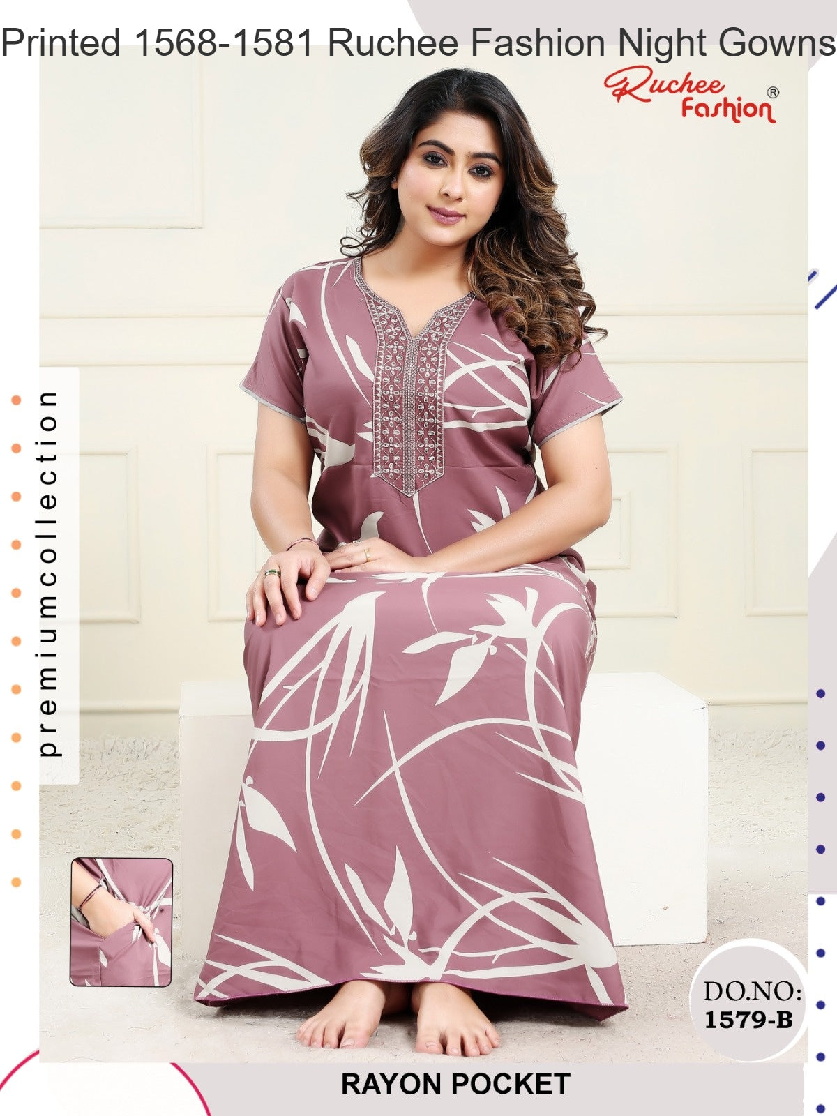 Printed 1568-1581 Ruchee Fashion Rayon Night Gowns Wholesaler