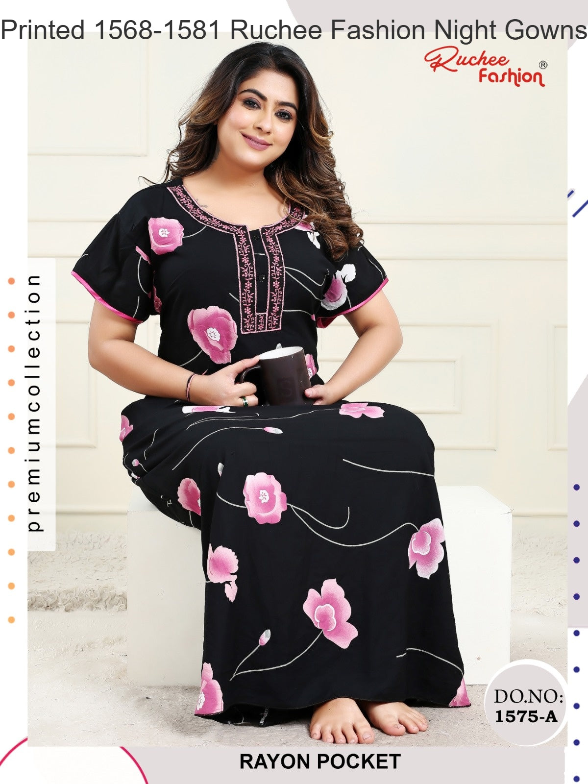 Printed 1568-1581 Ruchee Fashion Rayon Night Gowns Wholesaler