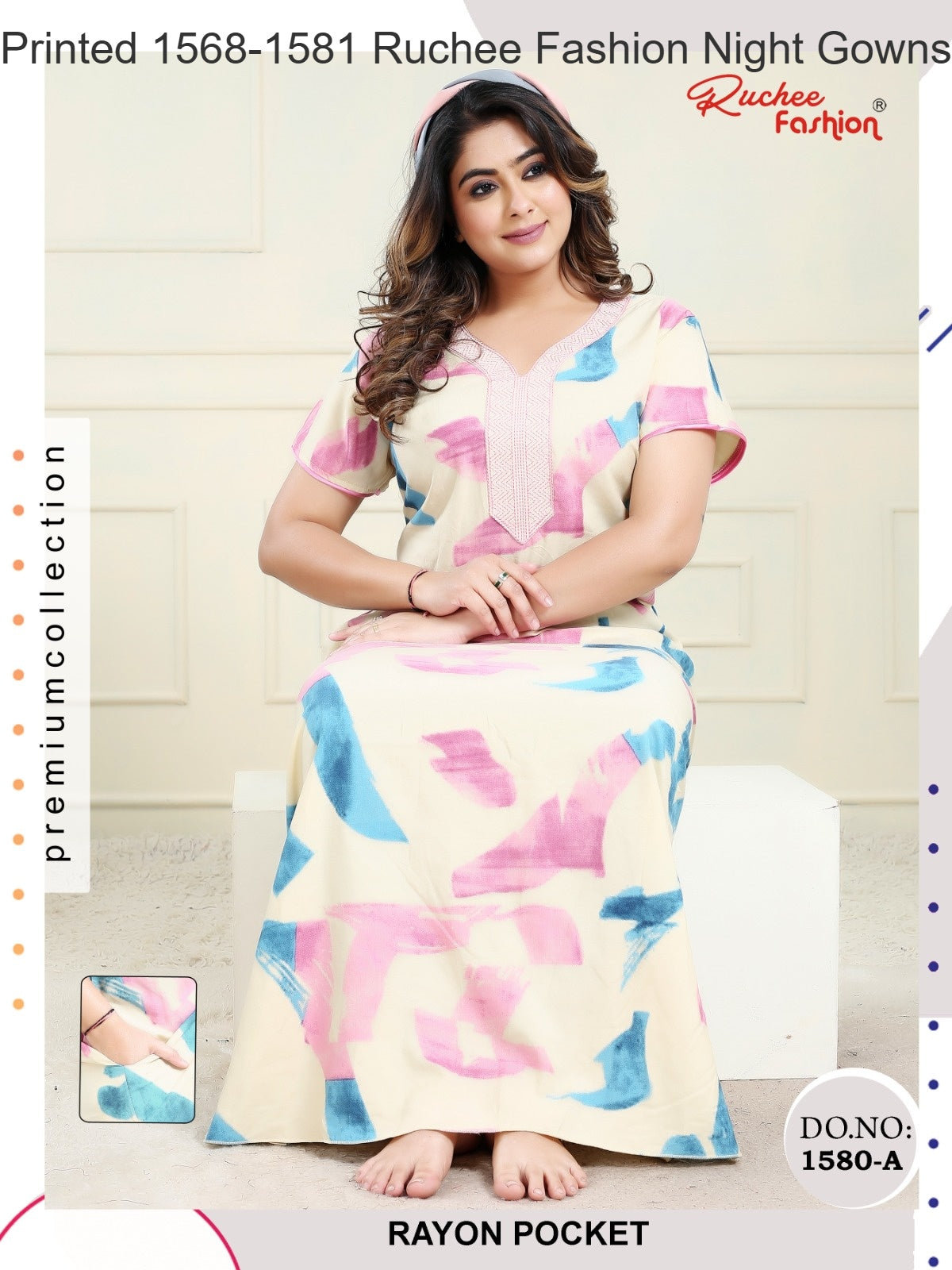 Printed 1568-1581 Ruchee Fashion Rayon Night Gowns Wholesaler