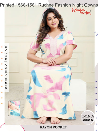 Printed 1568-1581 Ruchee Fashion Rayon Night Gowns Wholesaler