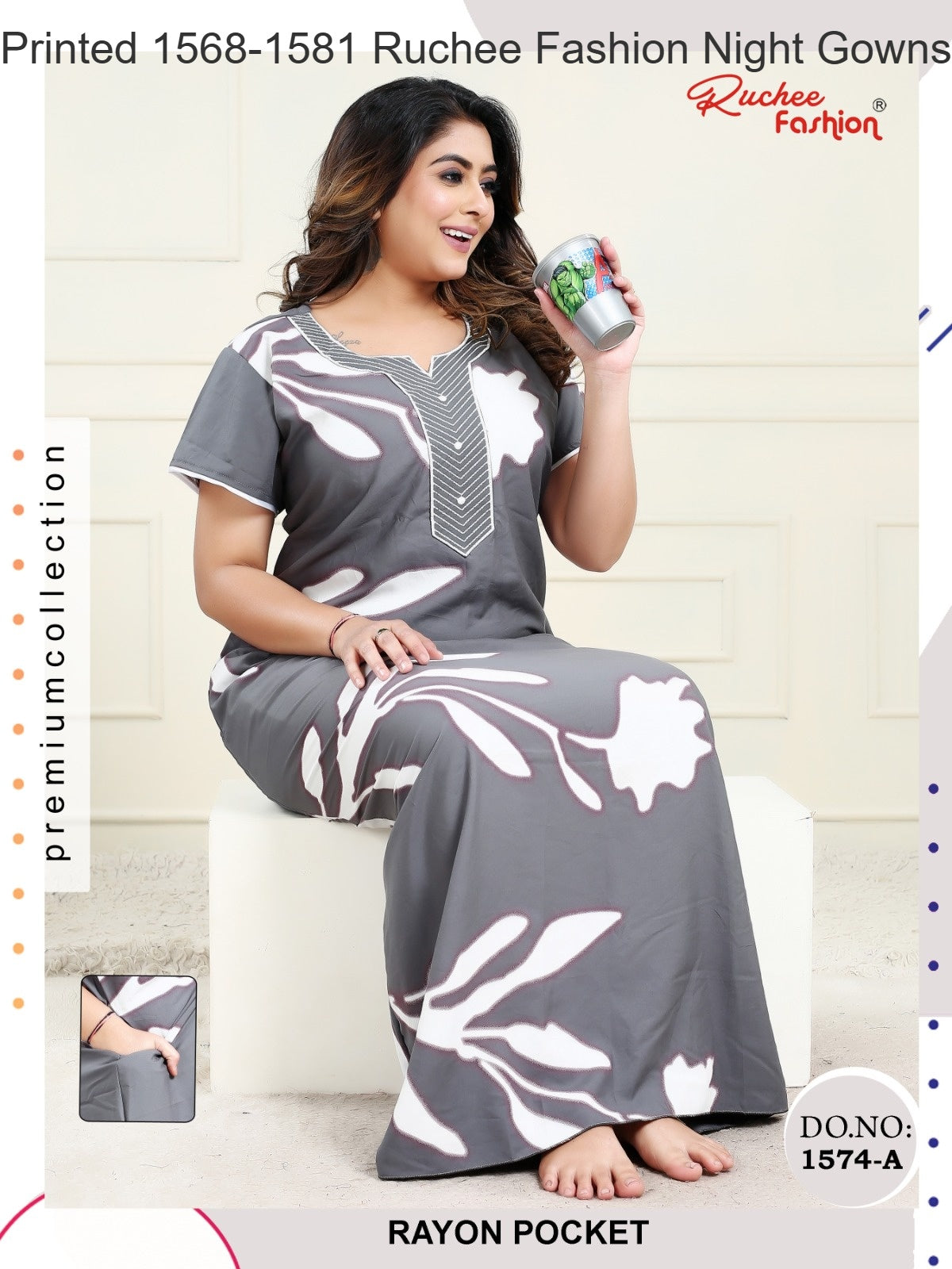 Printed 1568-1581 Ruchee Fashion Rayon Night Gowns Wholesaler