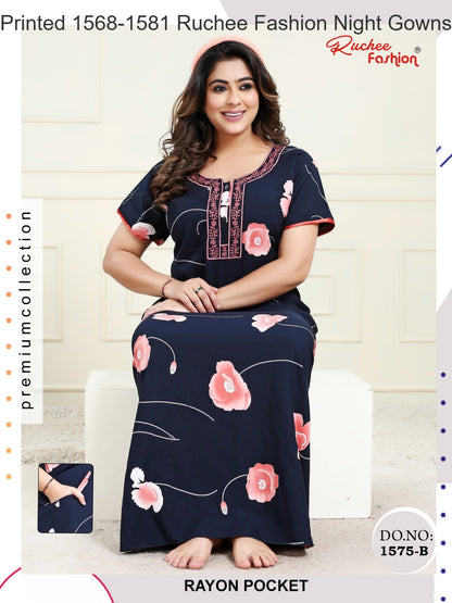 Printed 1568-1581 Ruchee Fashion Rayon Night Gowns Wholesaler
