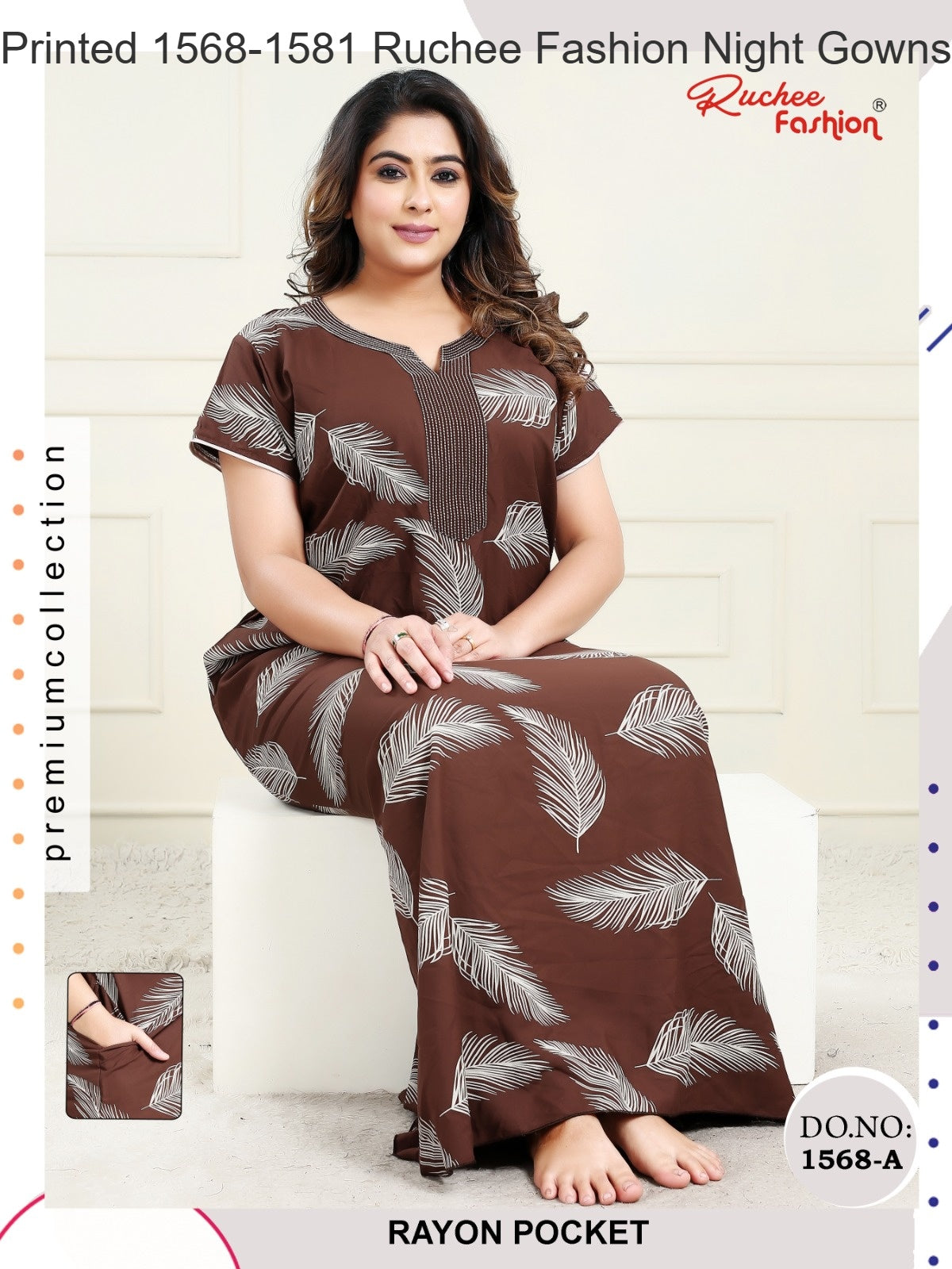 Printed 1568-1581 Ruchee Fashion Rayon Night Gowns Wholesaler