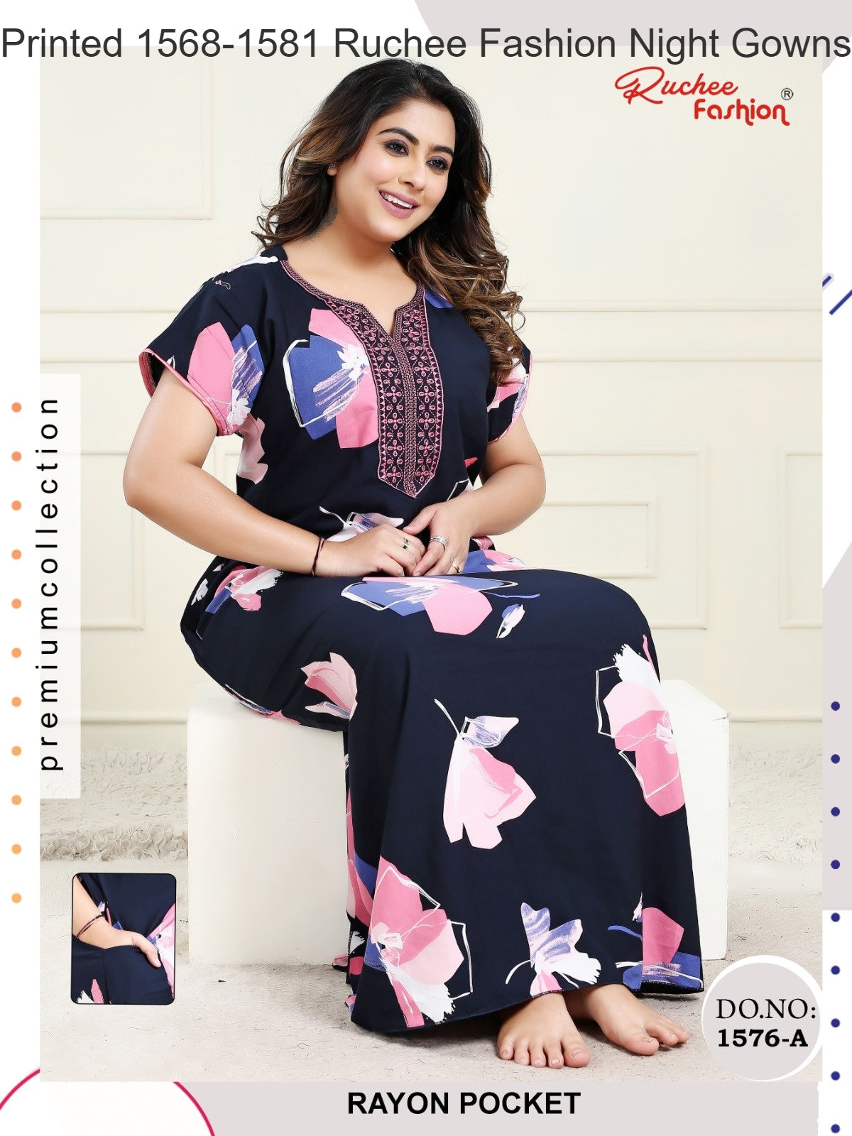 Printed 1568-1581 Ruchee Fashion Rayon Night Gowns Wholesaler