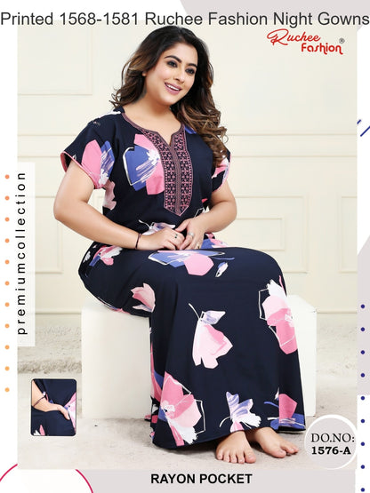 Printed 1568-1581 Ruchee Fashion Rayon Night Gowns Wholesaler