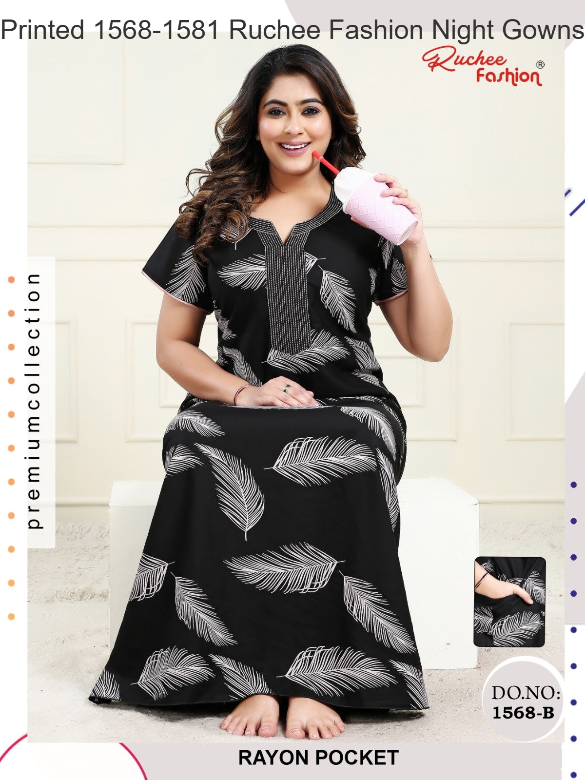 Printed 1568-1581 Ruchee Fashion Rayon Night Gowns Wholesaler