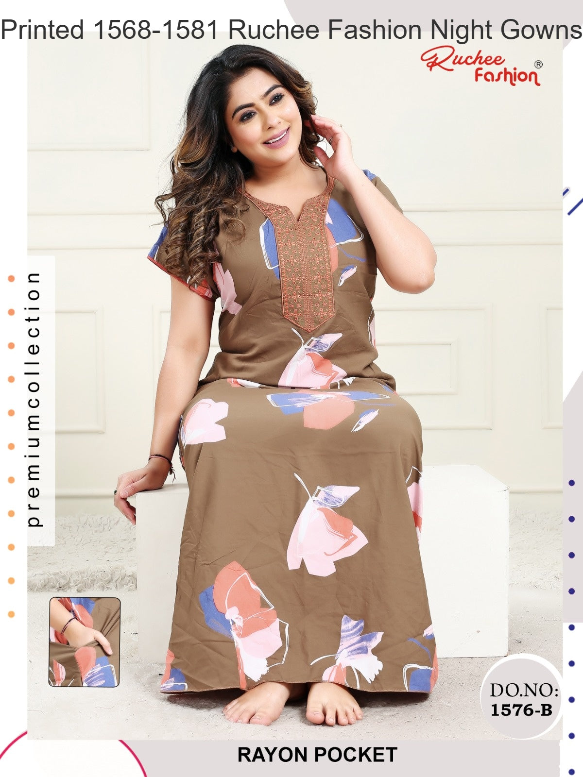 Printed 1568-1581 Ruchee Fashion Rayon Night Gowns Wholesaler