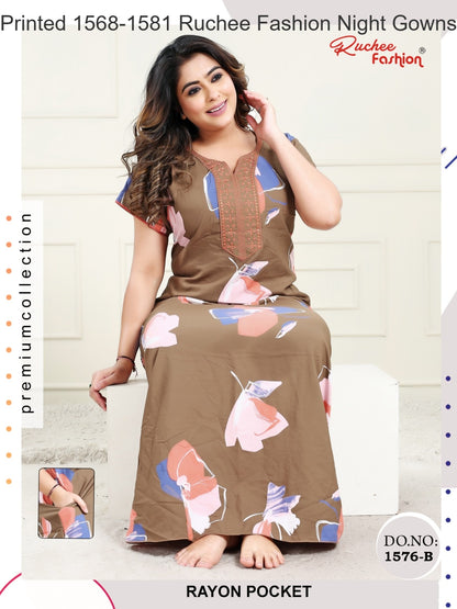 Printed 1568-1581 Ruchee Fashion Rayon Night Gowns Wholesaler