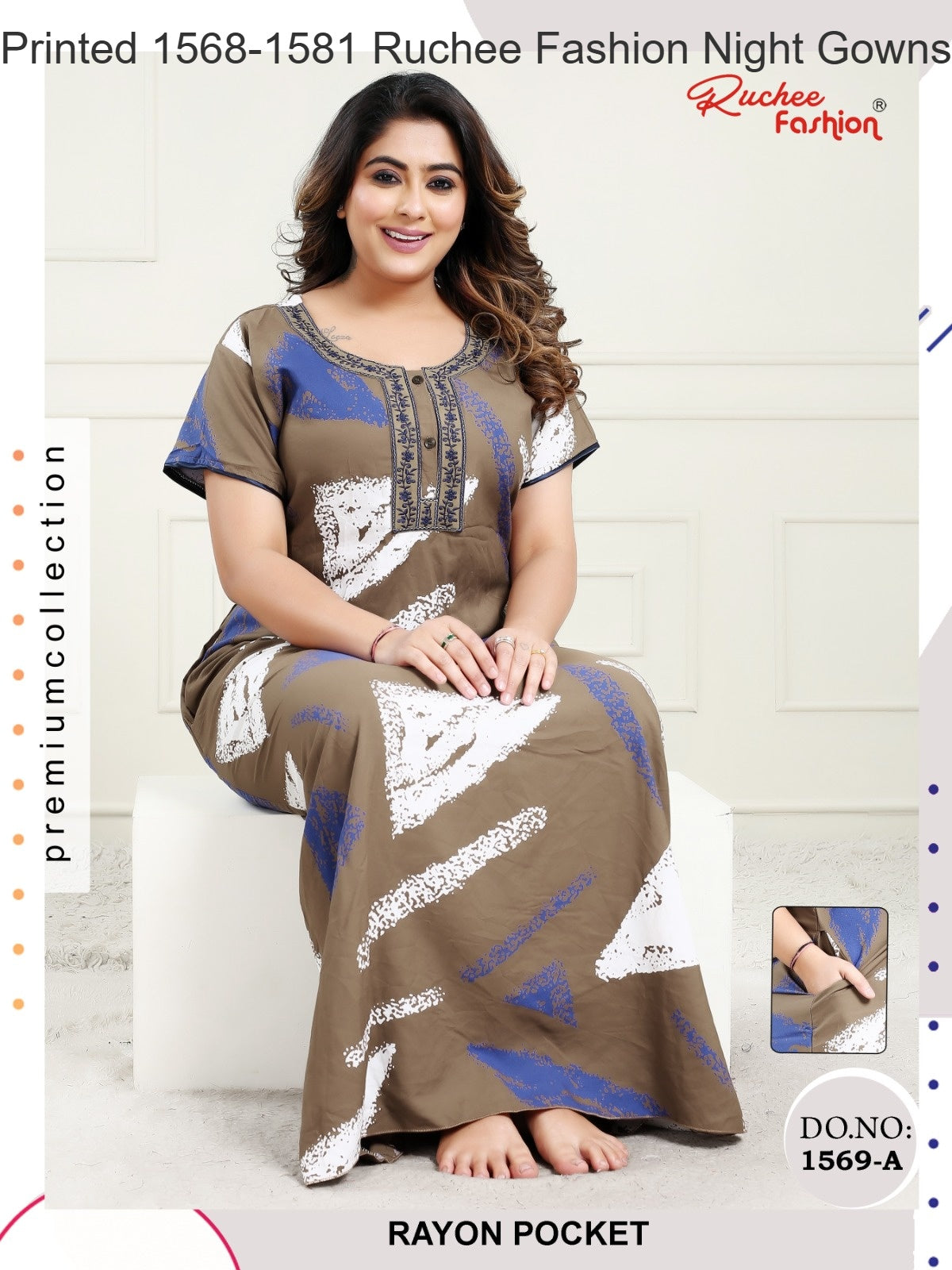 Printed 1568-1581 Ruchee Fashion Rayon Night Gowns Wholesaler