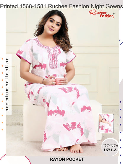 Printed 1568-1581 Ruchee Fashion Rayon Night Gowns Wholesaler