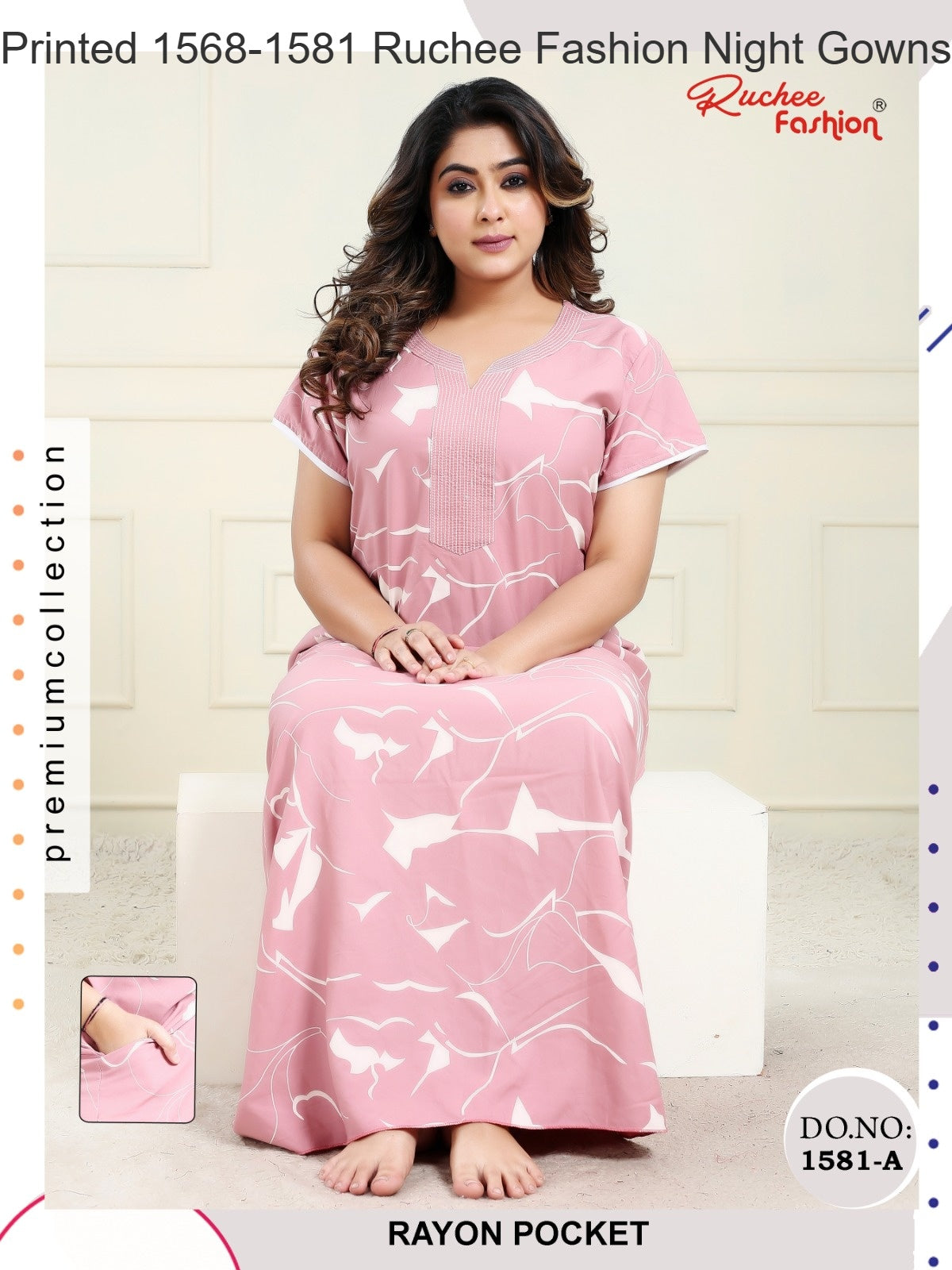 Printed 1568-1581 Ruchee Fashion Rayon Night Gowns Wholesaler