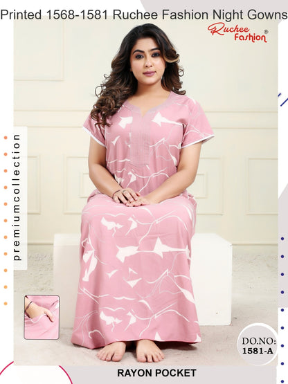 Printed 1568-1581 Ruchee Fashion Rayon Night Gowns Wholesaler
