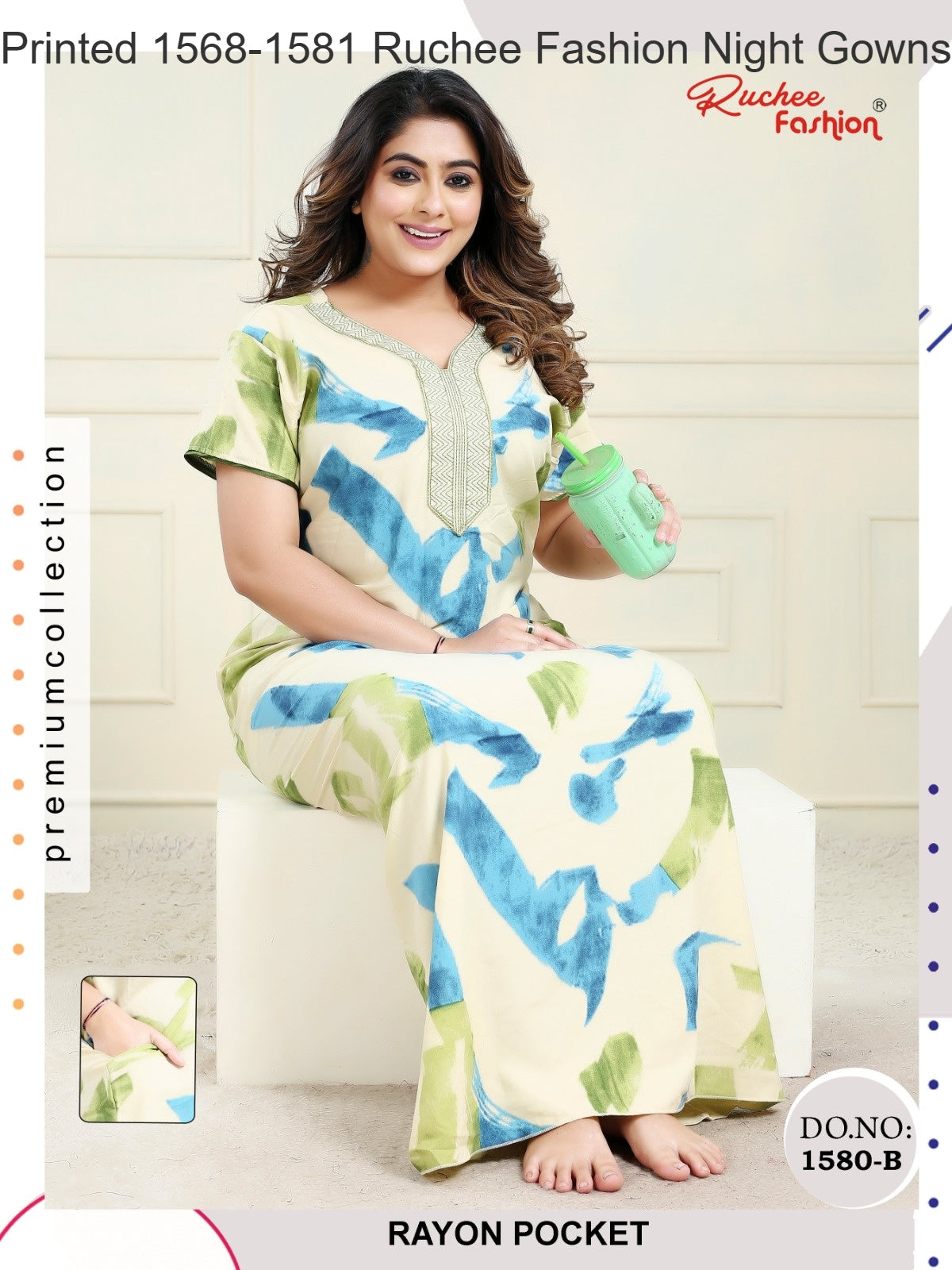 Printed 1568-1581 Ruchee Fashion Rayon Night Gowns Wholesaler