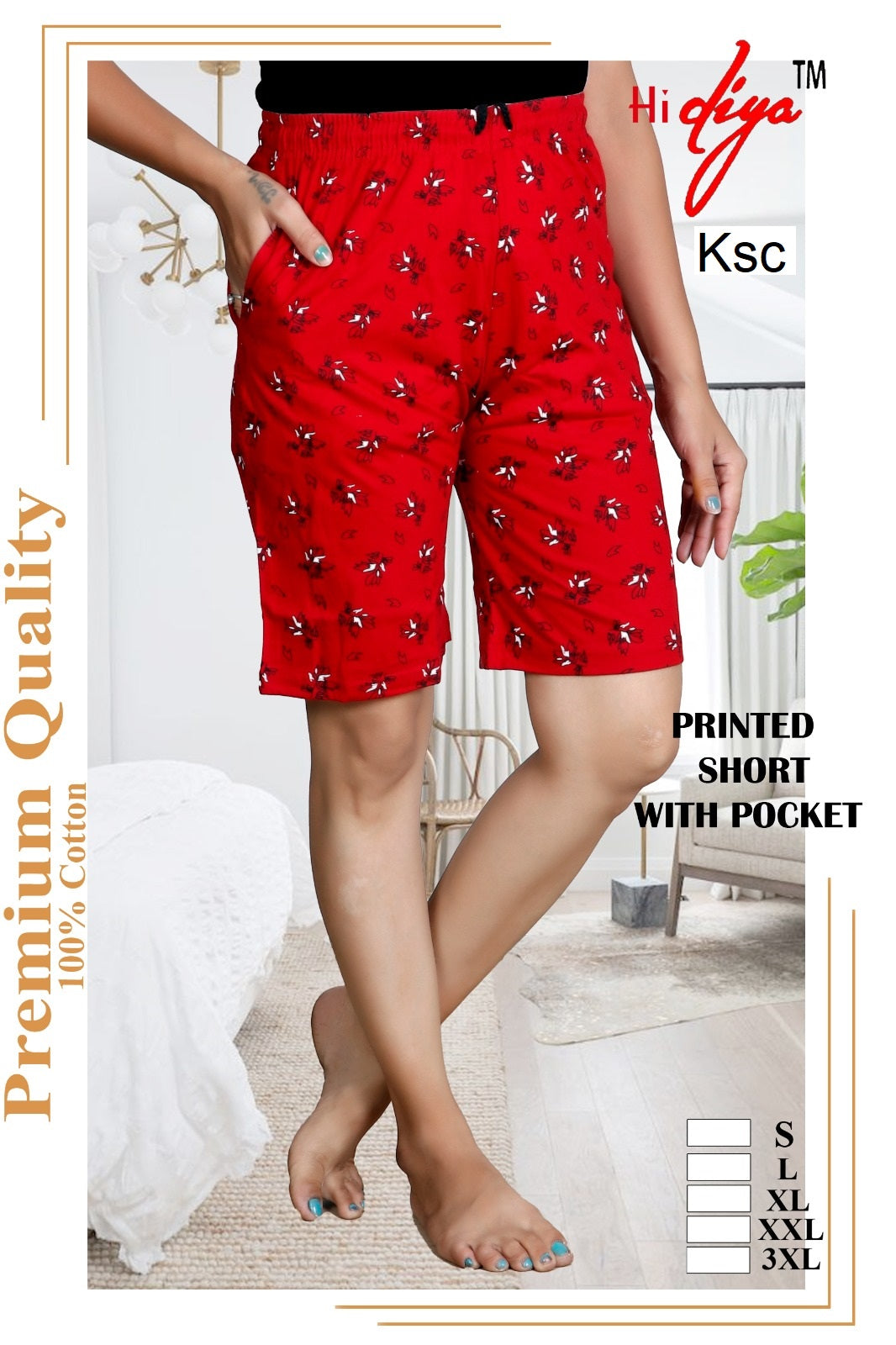 Printed 200925 Ksc Cotton Women Shorts Wholesale Price