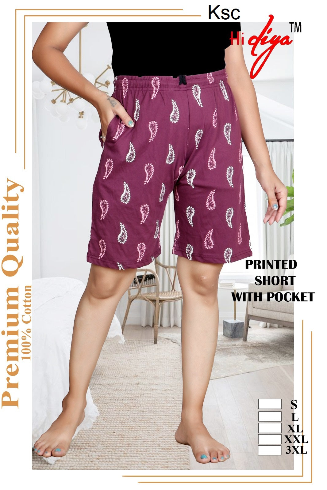 Printed 200925 Ksc Cotton Women Shorts Wholesale Price