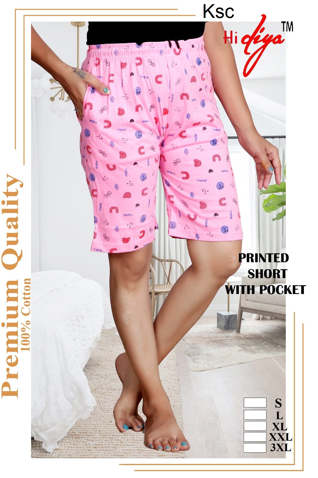 Printed 200925 Ksc Cotton Women Shorts Wholesale Price