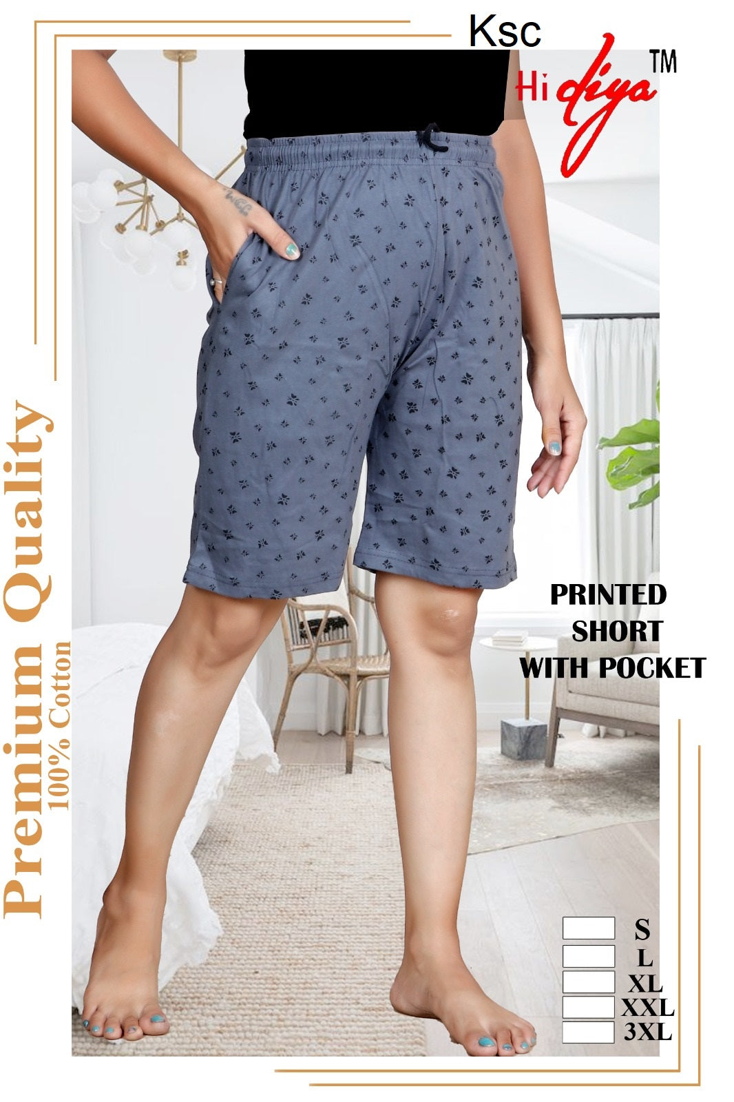 Printed 200925 Ksc Cotton Women Shorts Wholesale Price