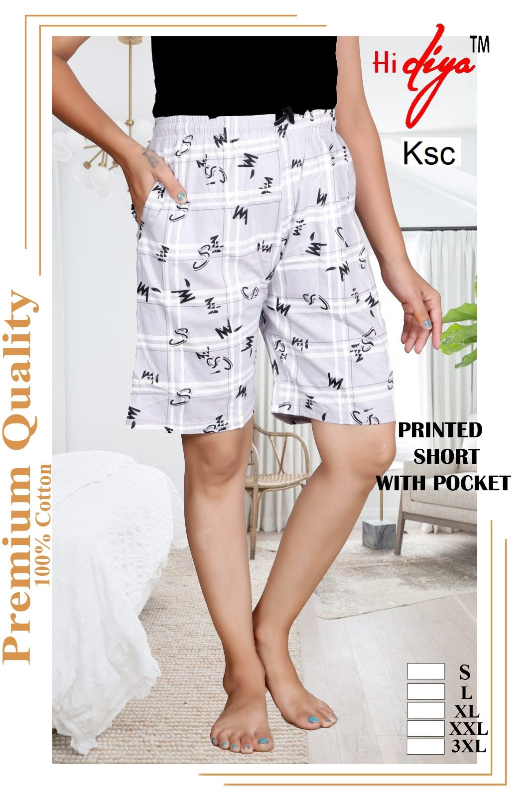 Printed 200925 Ksc Cotton Women Shorts Wholesale Price