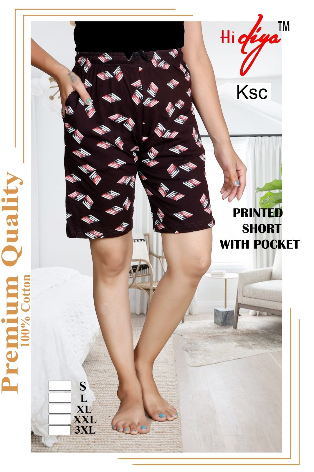 Printed 200925 Ksc Cotton Women Shorts Wholesale Price