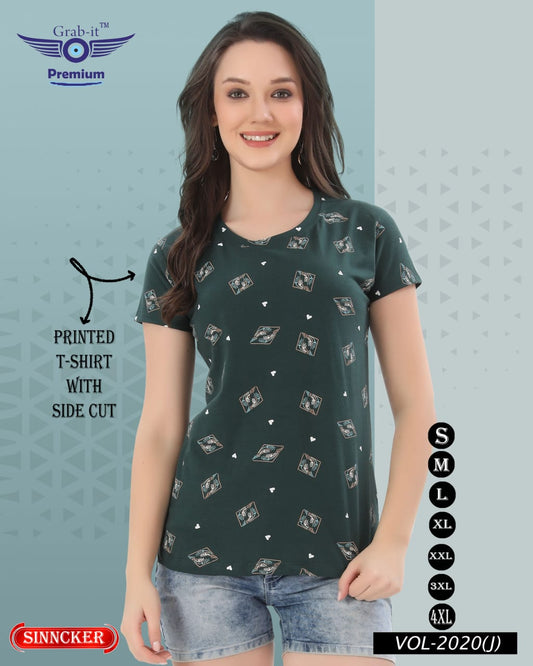 Printed 2020 J Grab It Sinker Women Tshirt Exporter Gujarat