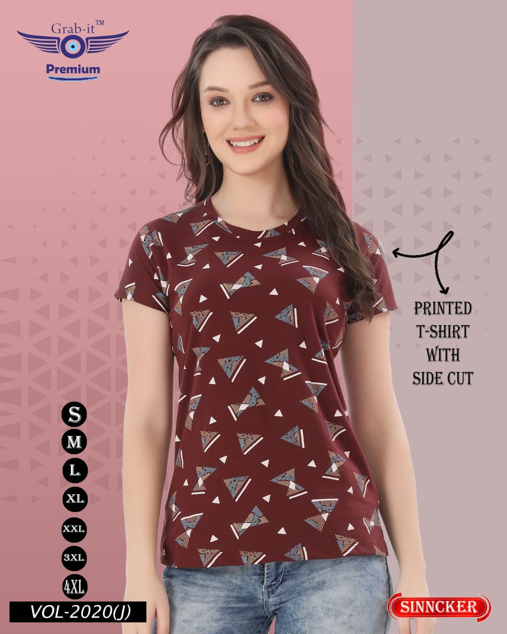 Printed 2020 J Grab It Sinker Women Tshirt Exporter Gujarat