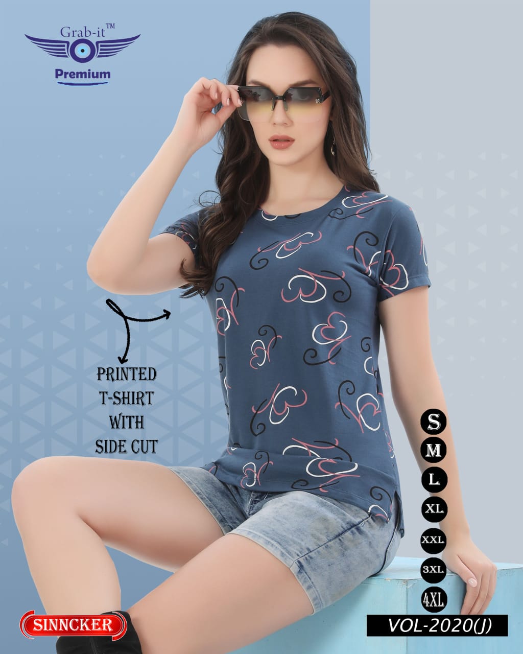 Printed 2020 J Grab It Sinker Women Tshirt Exporter Gujarat