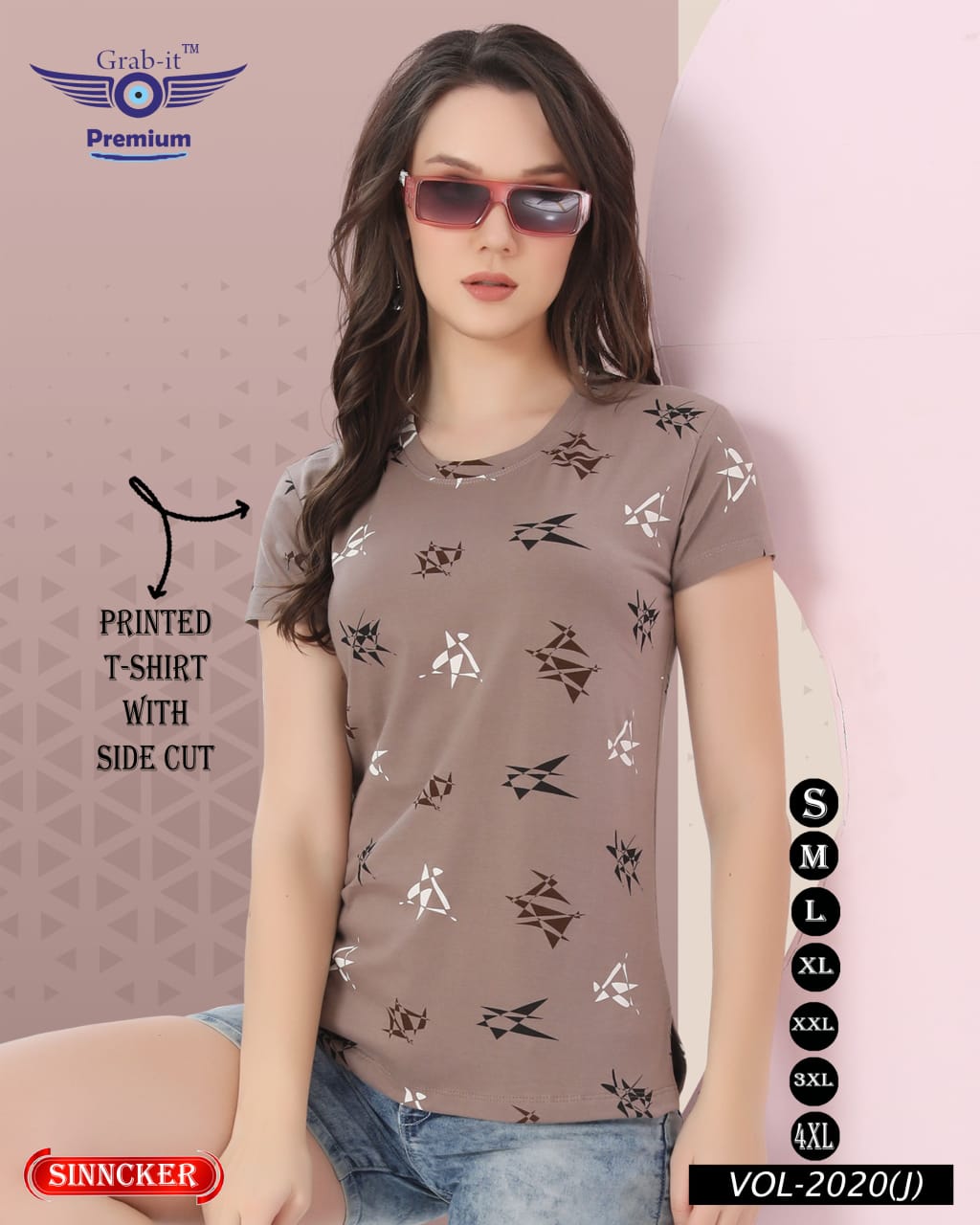Printed 2020 J Grab It Sinker Women Tshirt Exporter Gujarat