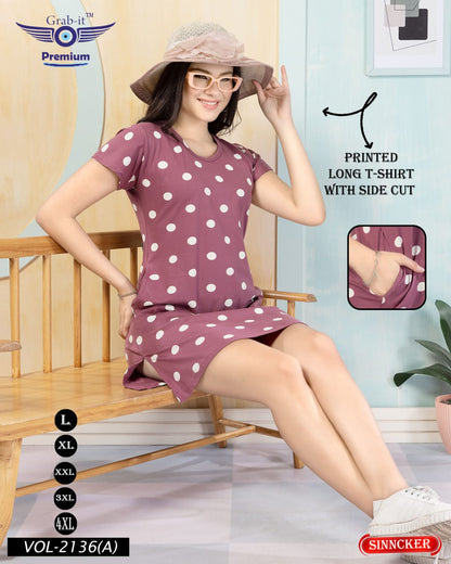 Printed 2136 A Side Cut Grab It Sinker Women Long Tshirt Wholesaler Ahmedabad