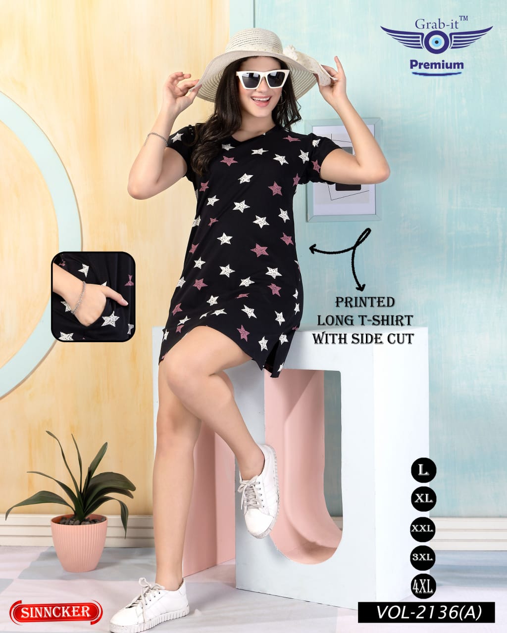 Printed 2136 A Side Cut Grab It Sinker Women Long Tshirt Wholesaler Ahmedabad